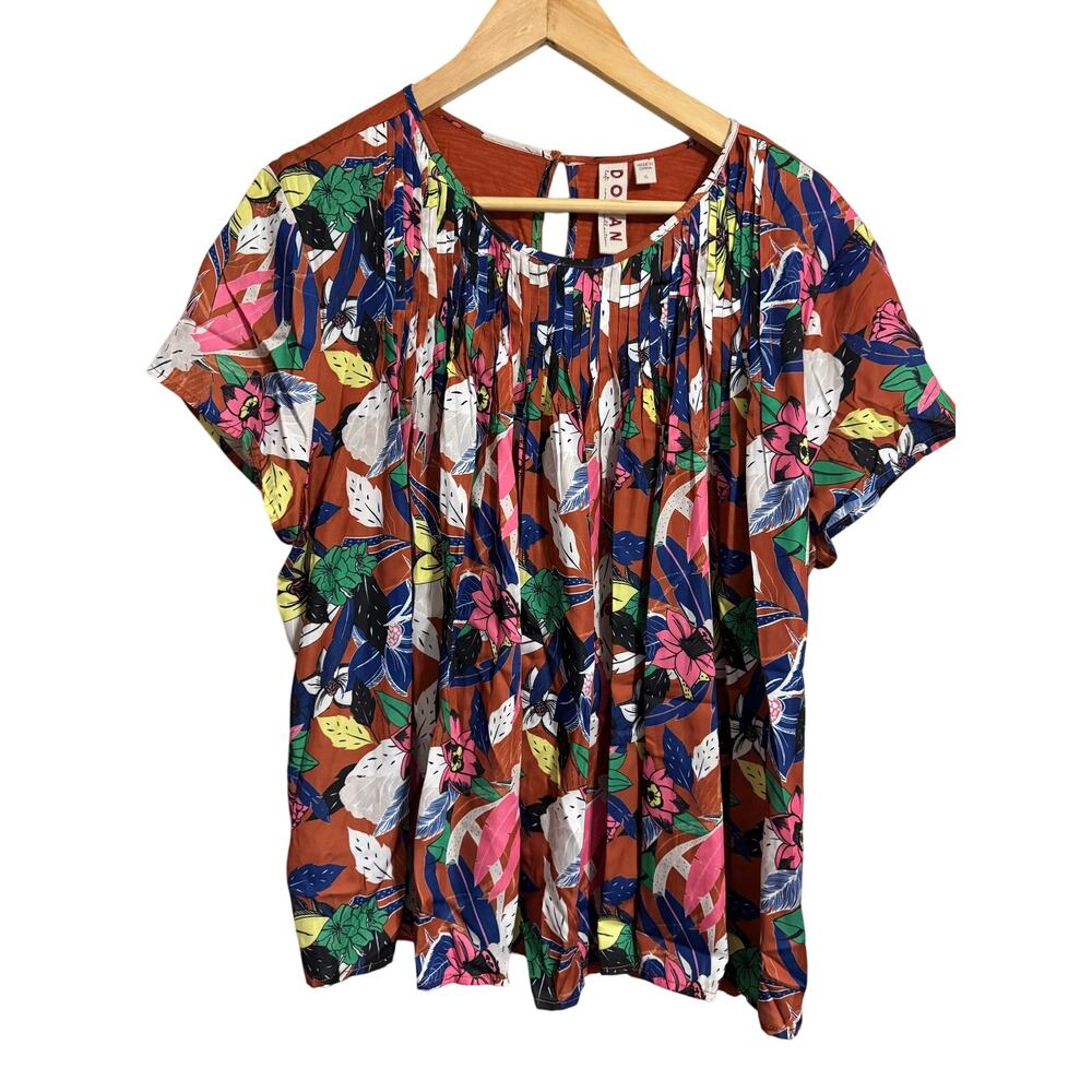 Dolan Left Coast Floral Pilar Pleated Front Mixed Material Blouse Size XL